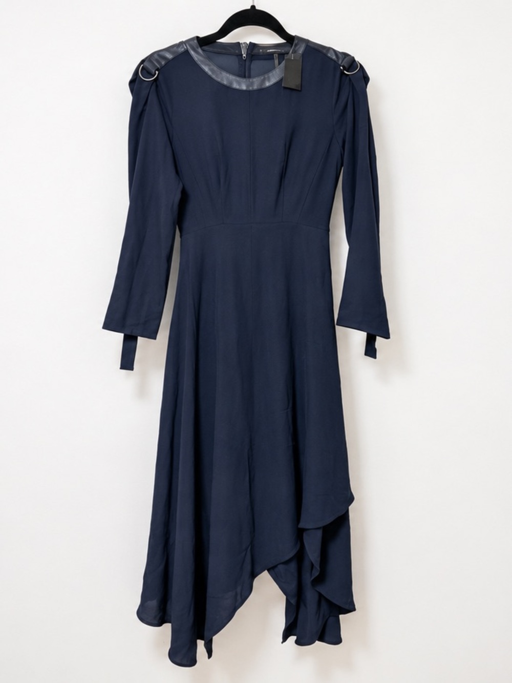 BCBGMaxAzria Navy Asymmetrical Hem Long-Sleeve Dress